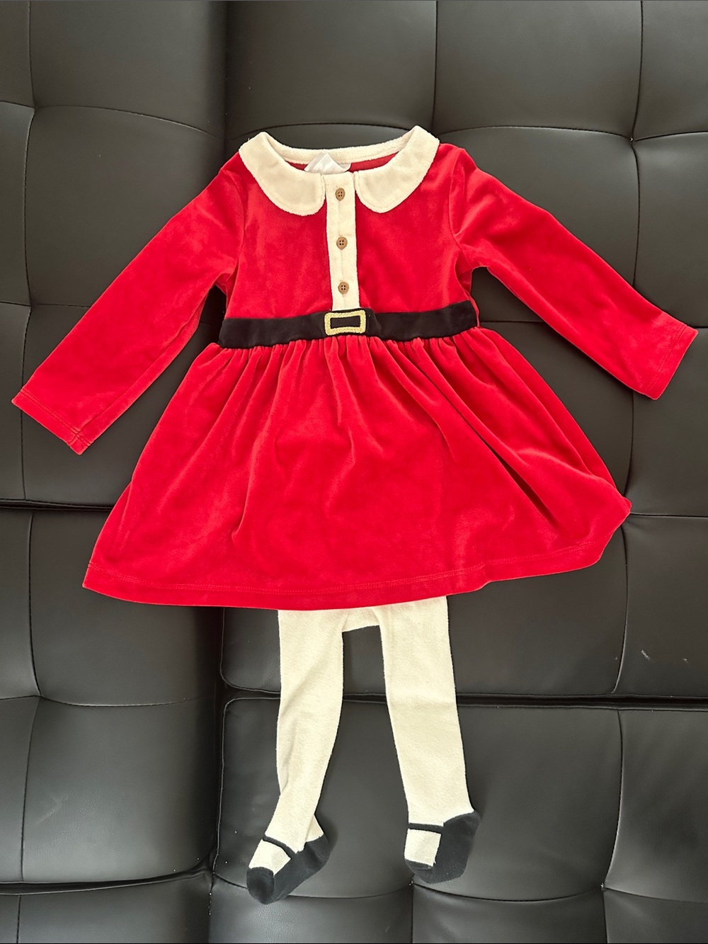 Carter's Red Velvet Holiday Dress with Cream Tights